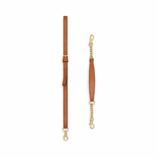 Classic Light Brown Monogram Canvas Shoulder Bag with Leather Strap and Gold Chain