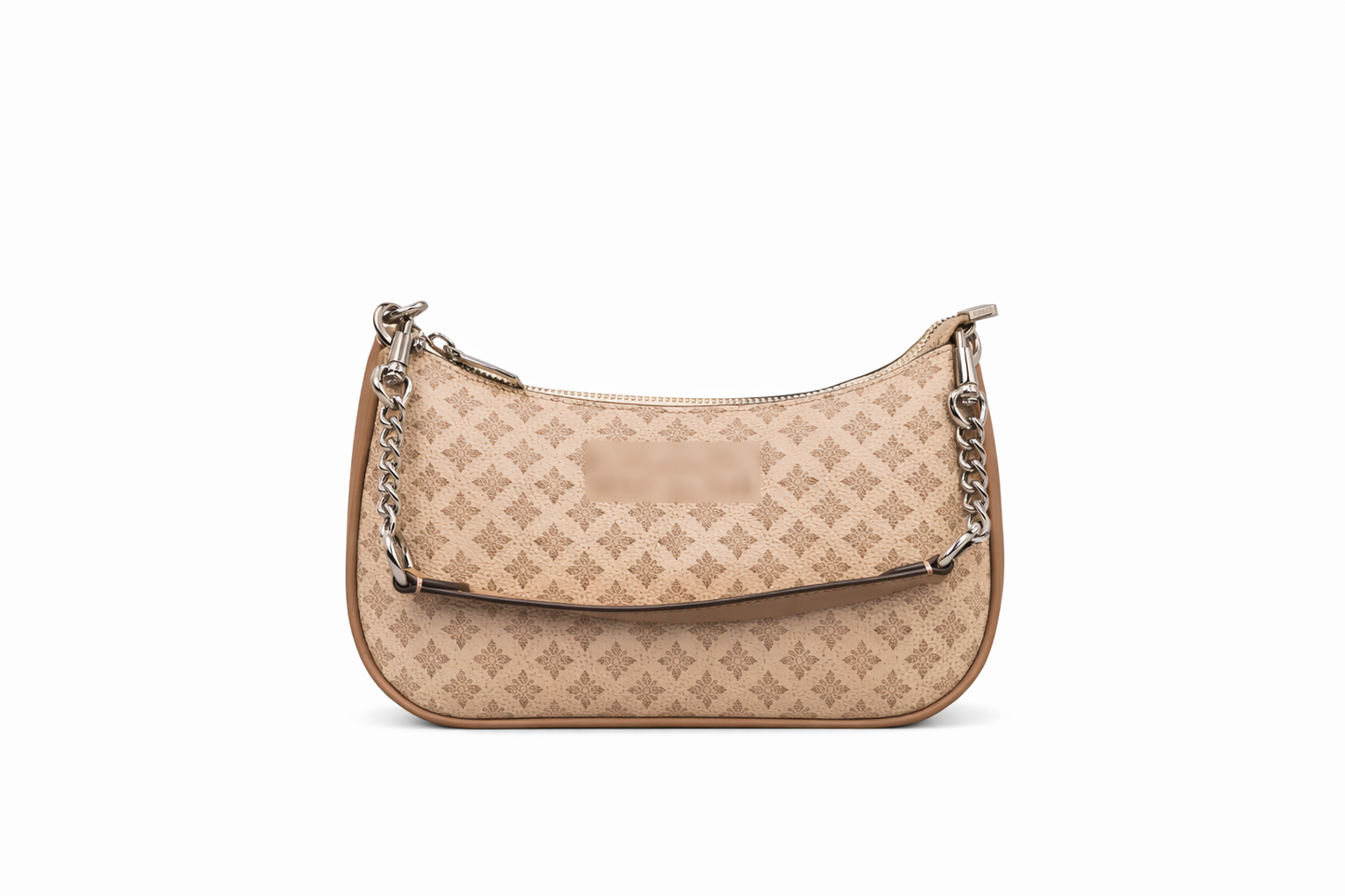 Classic Chic Beige Monogram Shoulder Bag with Leather Strap and Gold Chain