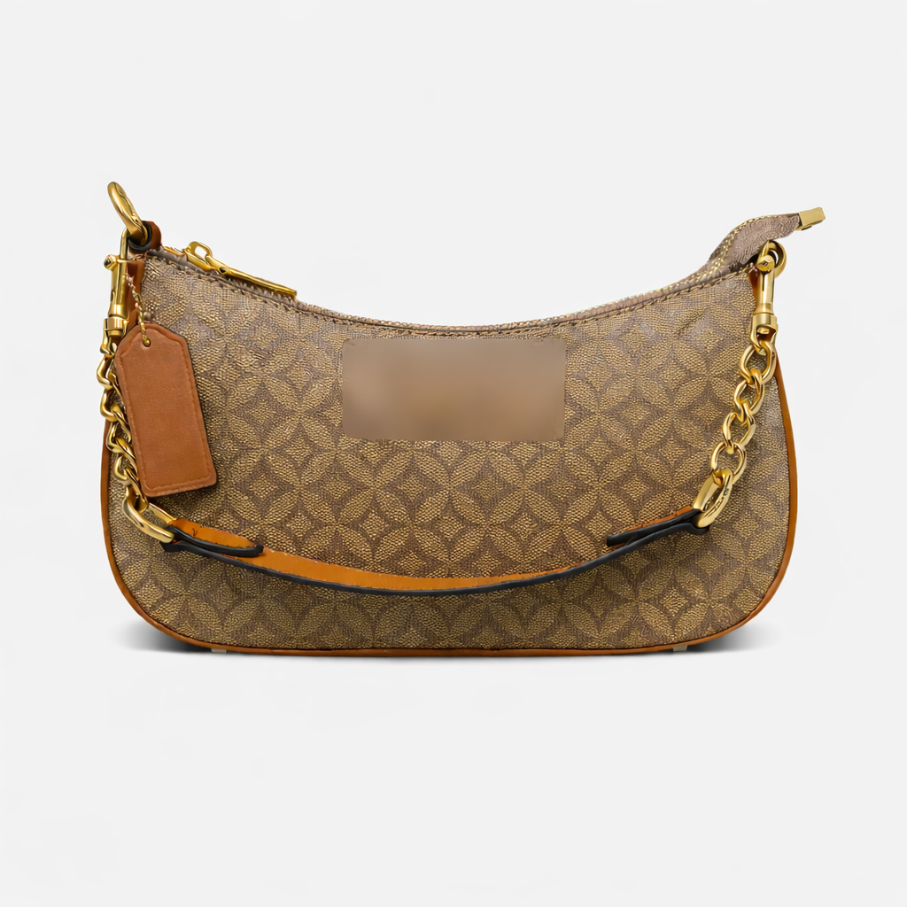 Classic Light Brown Monogram Canvas Shoulder Bag with Leather Strap and Gold Chain